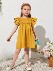 SHEIN Toddler Girls Ruffle Trim Smock Dress - Yellow - View 3