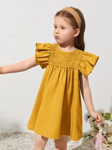 SHEIN Toddler Girls Ruffle Trim Smock Dress - Yellow - View 5