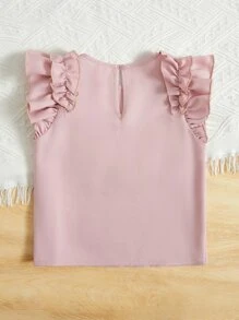 SHEIN Niñas Blusa ribete con fruncido de espalda con abertura de ojo ribete con fruncido - Rosa vieja - Ver 2