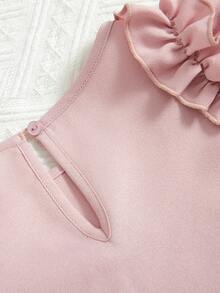 SHEIN Niñas Blusa ribete con fruncido de espalda con abertura de ojo ribete con fruncido - Rosa vieja - Ver 3