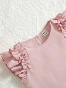 SHEIN Niñas Blusa ribete con fruncido de espalda con abertura de ojo ribete con fruncido - Rosa vieja - Ver 4