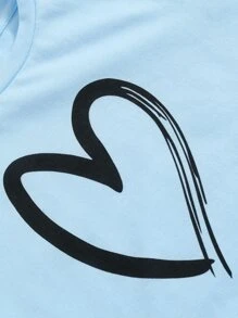 SHEIN Leap Crew Young Girl Toddler Girls Heart Print Tee & Shorts - Baby Blue - View 4