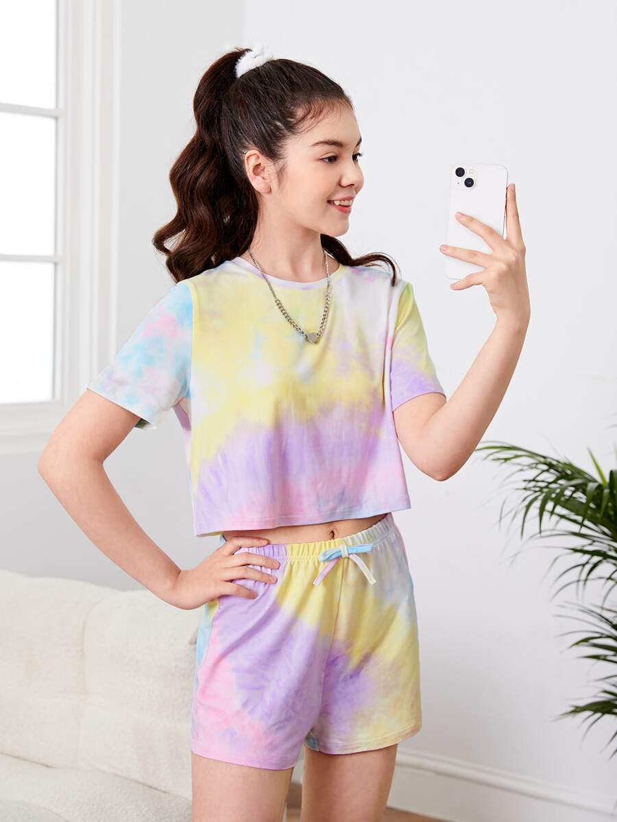 SHEIN Bộ hai mảnh Gái Thắt nút Cà vạt nhuộm Giải trí - Nhiều màu - Xem 1