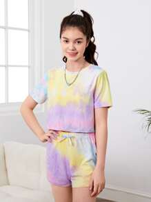 SHEIN Bộ hai mảnh Gái Thắt nút Cà vạt nhuộm Giải trí - Nhiều màu - Xem 6