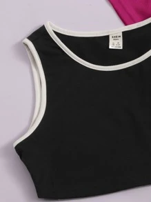 SHEIN 青少年女孩背心上衣和字母圖案T恤和短褲 - 玫紅色 - 查看 3