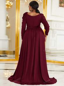 YISIKADO Große Größen Kleid mit Schlitz am Oberschenkel, Strass Gürtel, Herzausschnitt, Raffung, Ballkleid für Neujahrsparty Frauen