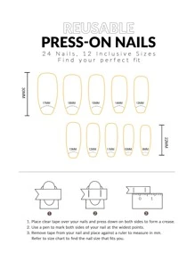 YADORNOS Get Romantic With 24pcs Long Coffin Green Checkerboard French Plaid Pattern Fake Nail & 1pc Nail File & 1sheet Nail Tape For Women And Girls Press On Nails Nail Supplies - Multicolor - View 4