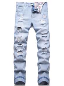 Quần Jeans Nam Rách Rách Tẩy Trắng - Rửa nhẹ - Xem 1