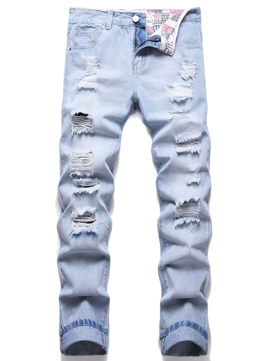 Quần Jeans Nam Rách Rách Tẩy Trắng - Rửa nhẹ - Xem 1