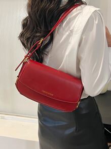 字母圖案翻蓋法棍包 - 紅色 - 查看 1