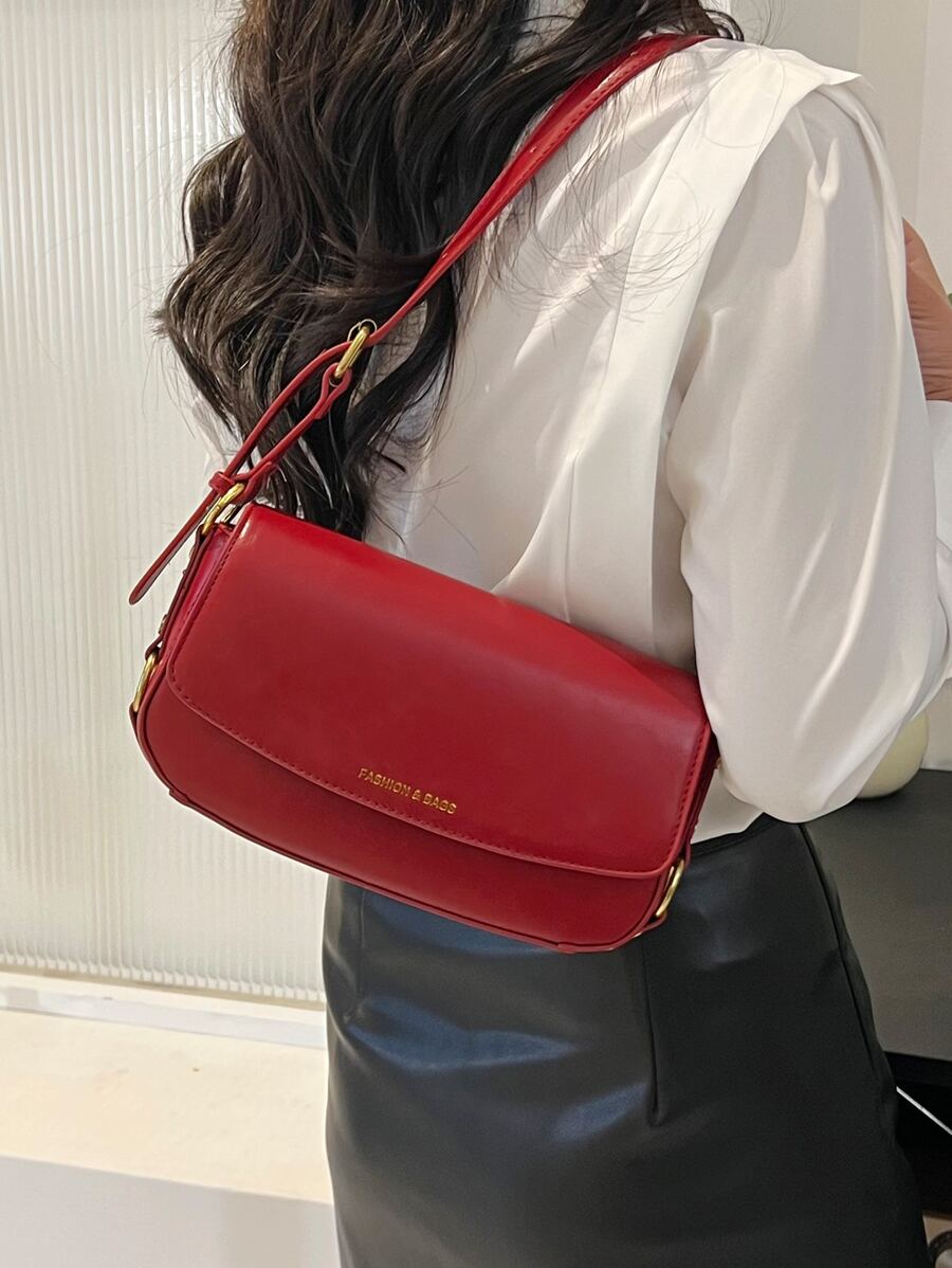 字母圖案翻蓋法棍包 - 紅色 - 查看 1