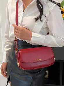 字母圖案翻蓋法棍包 - 紅色 - 查看 2