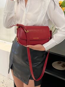 字母圖案翻蓋法棍包 - 紅色 - 查看 5