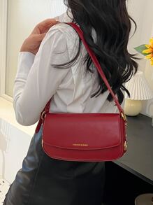 字母圖案翻蓋法棍包 - 紅色 - 查看 6