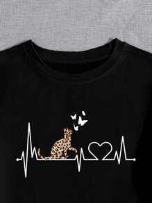 SHEIN LUNE 卡通圖案T恤 - 黑色 - 查看 3