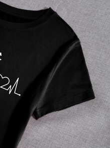 SHEIN LUNE 卡通圖案T恤 - 黑色 - 查看 5