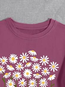 SHEIN LUNE Áo thun nữ Hoa Slogan Giải trí - Màu tím - Xem 3