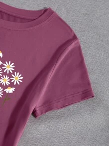 SHEIN LUNE Áo thun nữ Hoa Slogan Giải trí - Màu tím - Xem 4