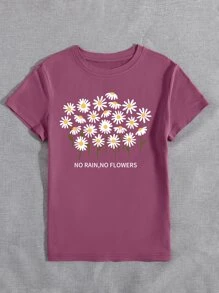 SHEIN LUNE Áo thun nữ Hoa Slogan Giải trí - Màu tím - Xem 5