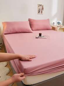 1入組素色床笠家用極簡主義織物床笠 - 藕粉色 - 查看 8