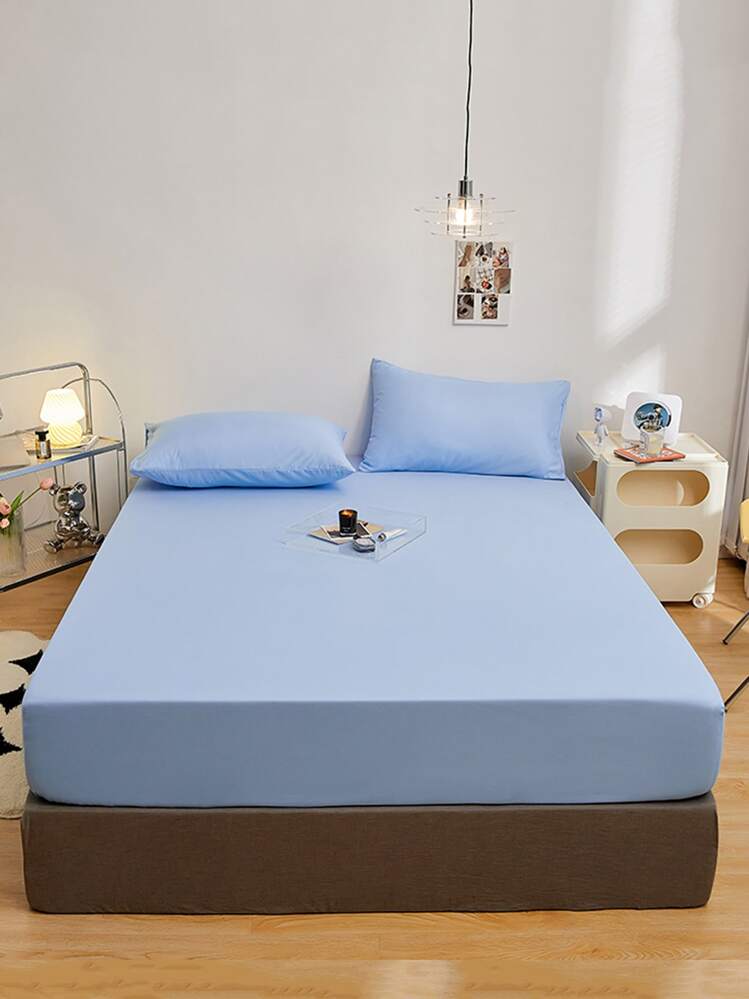 1 pieza Sábana bajera ajustable liso color ajustado simple para - Azul - Añade 1