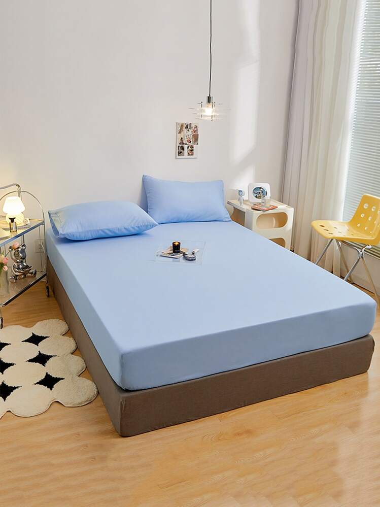 1 pieza Sábana bajera ajustable liso color ajustado simple para - Azul - Añade 2