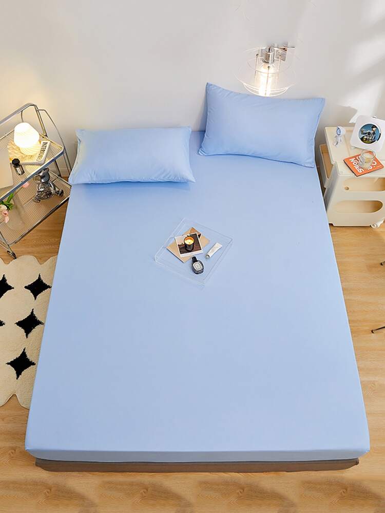 1 pieza Sábana bajera ajustable liso color ajustado simple para - Azul - Añade 3