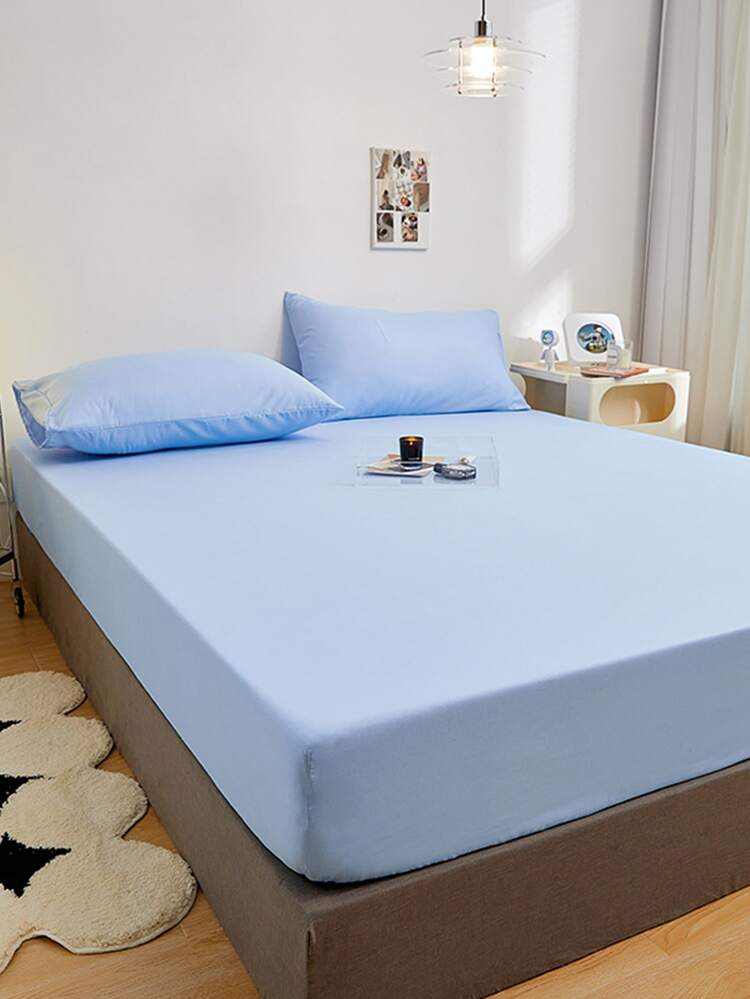 1 pieza Sábana bajera ajustable liso color ajustado simple para - Azul - Añade 4