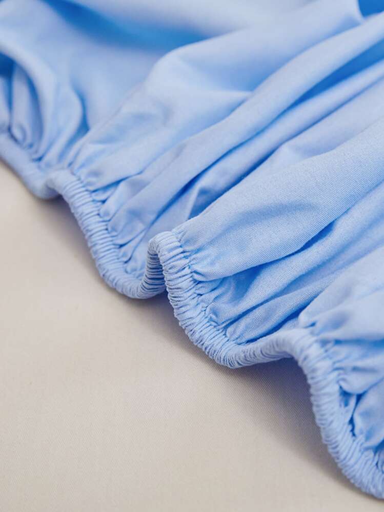 1 pieza Sábana bajera ajustable liso color ajustado simple para - Azul - Añade 9