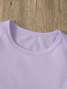 小女童素色T恤和褶皺緊身打底褲 - 紫丁香色 - 查看 3