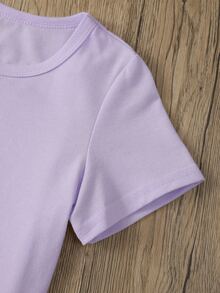 小女童素色T恤和褶皺緊身打底褲 - 紫丁香色 - 查看 4