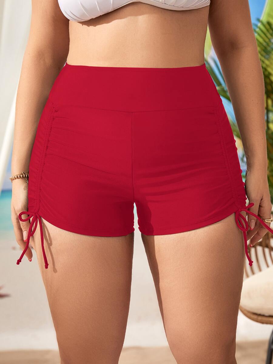 SHEIN Swim Curve Quần Bikini Có Dây Rút Bên Hông, Dành Cho Kỳ Nghỉ Hè Ở Bãi Biển - Đỏ - Xem 1