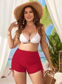 SHEIN Swim Curve Quần Bikini Có Dây Rút Bên Hông, Dành Cho Kỳ Nghỉ Hè Ở Bãi Biển - Đỏ - Xem 4