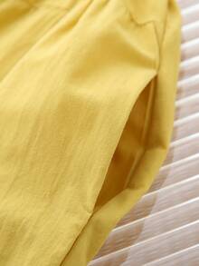 Toddler Girls Puff Sleeve Button Front Top & Wide Leg Trousers - Yellow - View 3