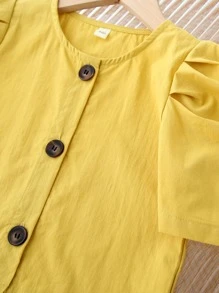 Toddler Girls Puff Sleeve Button Front Top & Wide Leg Trousers - Yellow - View 6