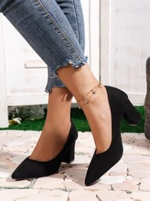 Women's Pointed Toe Block Heel Pumps, Black Professional Everyday Casual Shoes