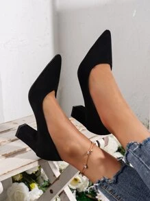 Women's Pointed Toe Block Heel Pumps, Black Professional Everyday Casual Shoes