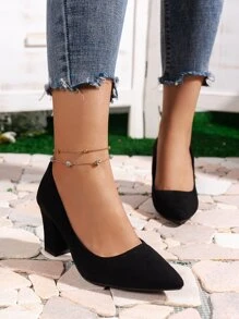 Women's Pointed Toe Block Heel Pumps, Black Professional Everyday Casual Shoes