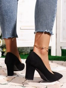Women's Pointed Toe Block Heel Pumps, Black Professional Everyday Casual Shoes