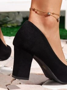 Women's Pointed Toe Block Heel Pumps, Black Professional Everyday Casual Shoes