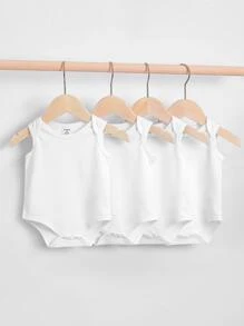 SHEIN 新生兒男寶寶4入組實色背心連體衣 - 白色 - 查看 1