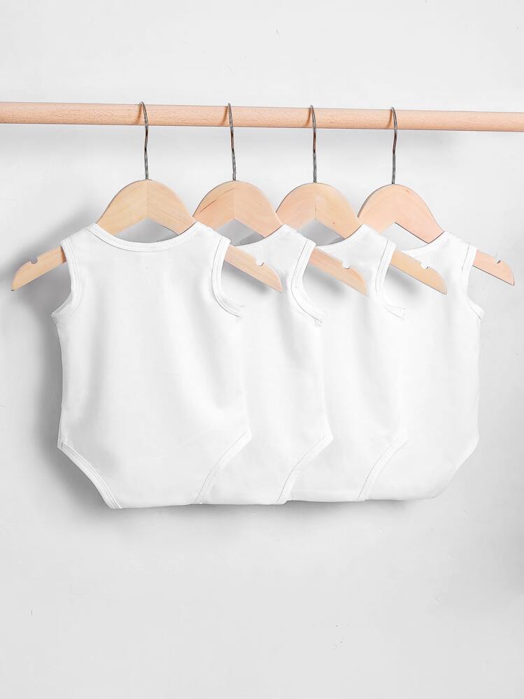 SHEIN 新生兒男寶寶4入組實色背心連體衣 - 白色 - 查看 2