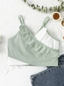 Girls Two Tone Ruffle Trim Cami Top