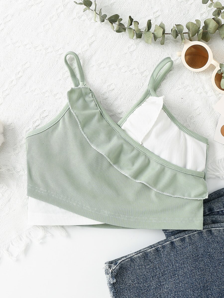 Girls Two Tone Ruffle Trim Cami Top