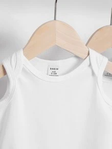 SHEIN 新生兒男寶寶4入組實色背心連體衣 - 白色 - 查看 4