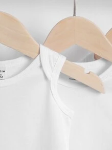 SHEIN 新生兒男寶寶4入組實色背心連體衣 - 白色 - 查看 6