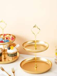 3pcs/set Iron Tray & Rack, Nordic Double-layer Kitchen Serving Tray For Party - Gold - View 3