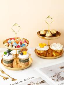 3pcs/set Iron Tray & Rack, Nordic Double-layer Kitchen Serving Tray For Party - Gold - View 4