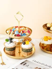 3pcs/set Iron Tray & Rack, Nordic Double-layer Kitchen Serving Tray For Party - Gold - View 6