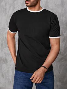 RueChic Men Contrast Trim Tee - Black - View 1